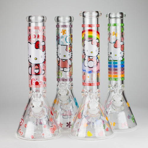 14" 7mm Glass Beaker Bong with Kitty Design and Ice Catcher