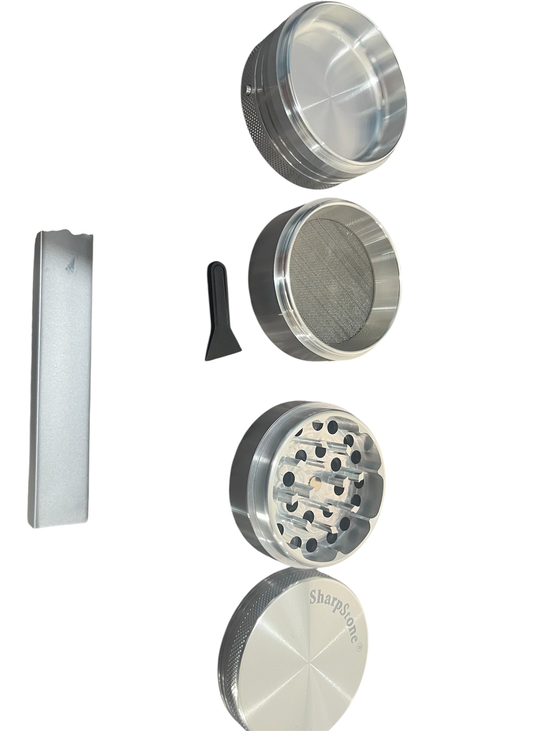 Silver 4 pcs aliminum Grinder sharpstone with vibration